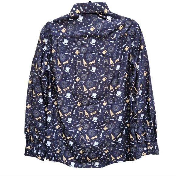 Simon Banks Men's NYE New Year Holiday Celebration Print Button Down Shirt Small - Picture 2 of 7